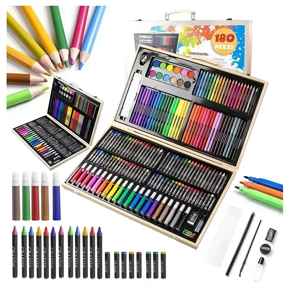 Set Maleta de Arte Madera 180 Piezas