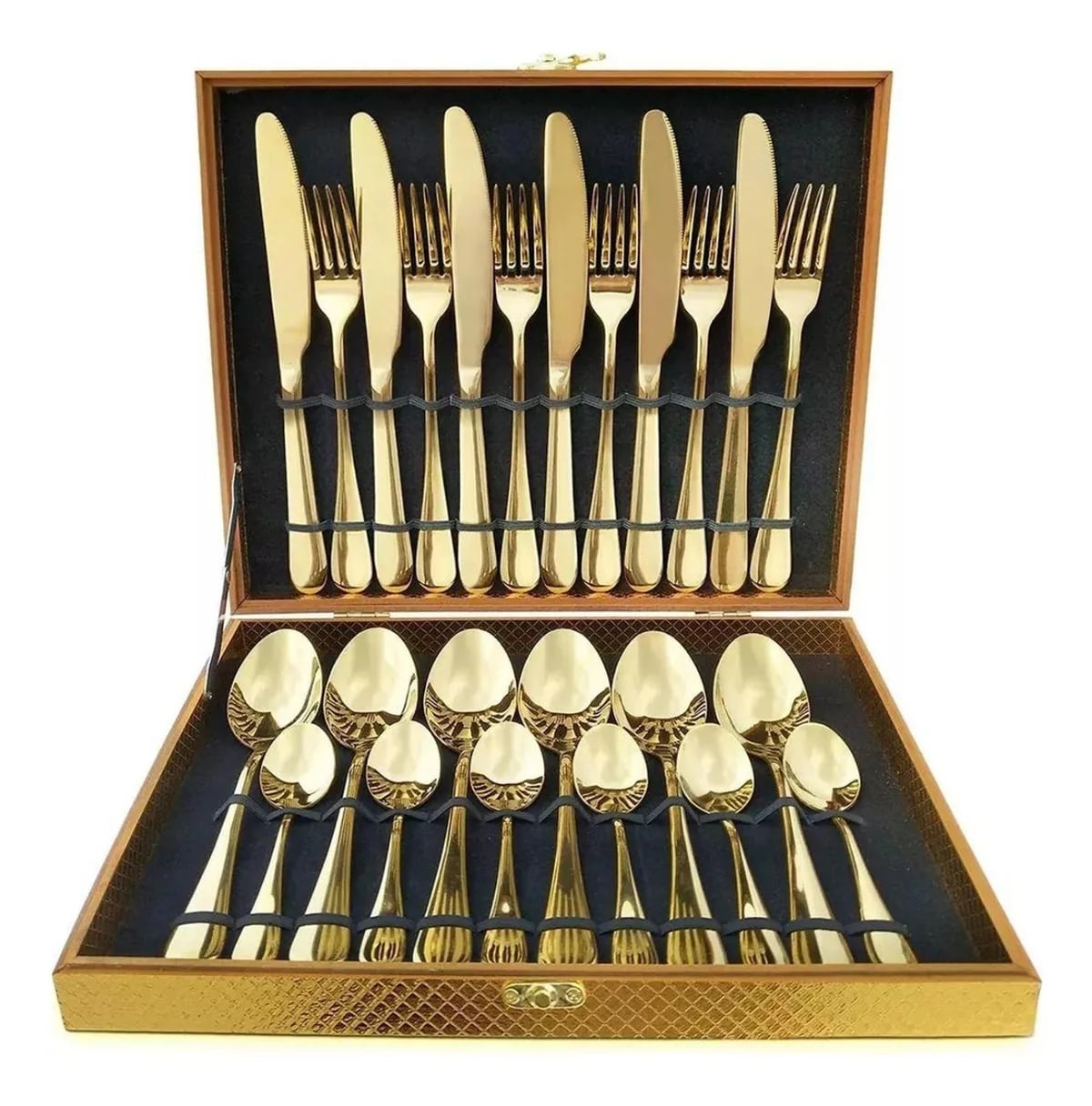 Set Maleta Juego Cubiertos 24 Piezas Dorado