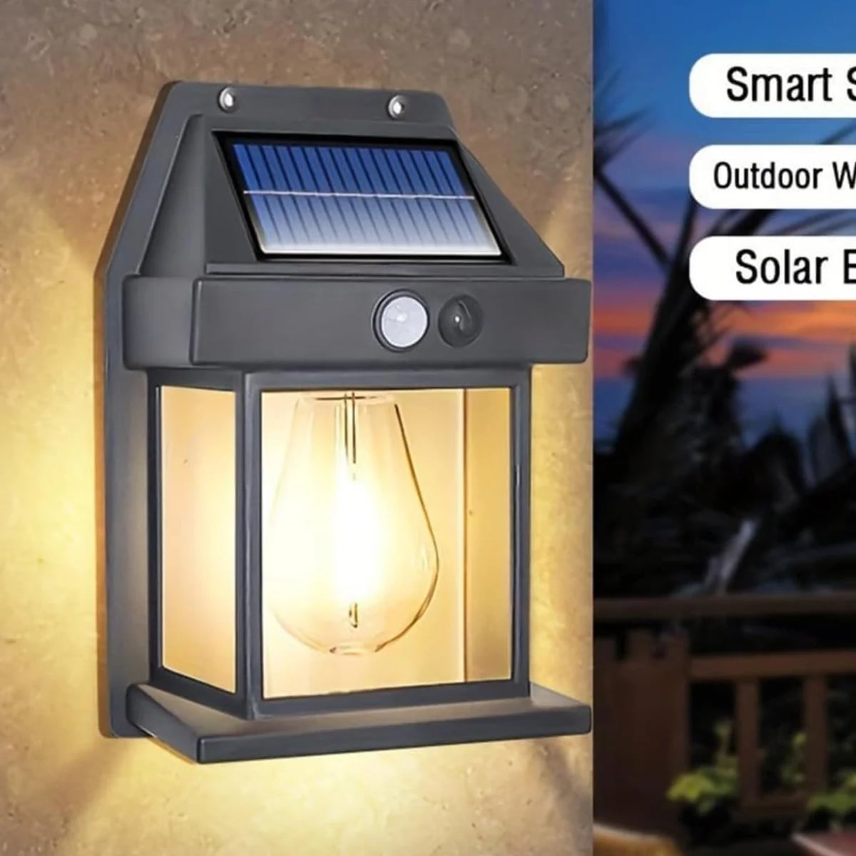 Farol Foco Solar Pared Sensor Movimiento 3.2 V Luz Cálida Negro