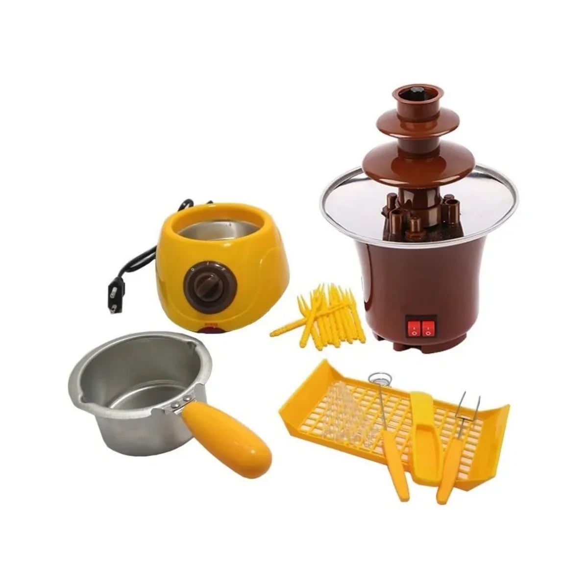 Pack Cascada Fuente Chocolate Fondue 2 Niveles Acero Inoxidable