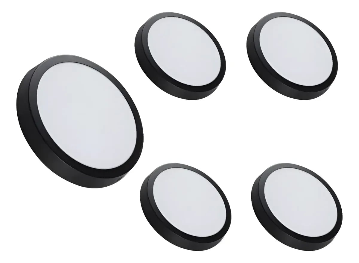 Packx5 Lampara Panel Led Sobrepuesto Redondo Negro 24w